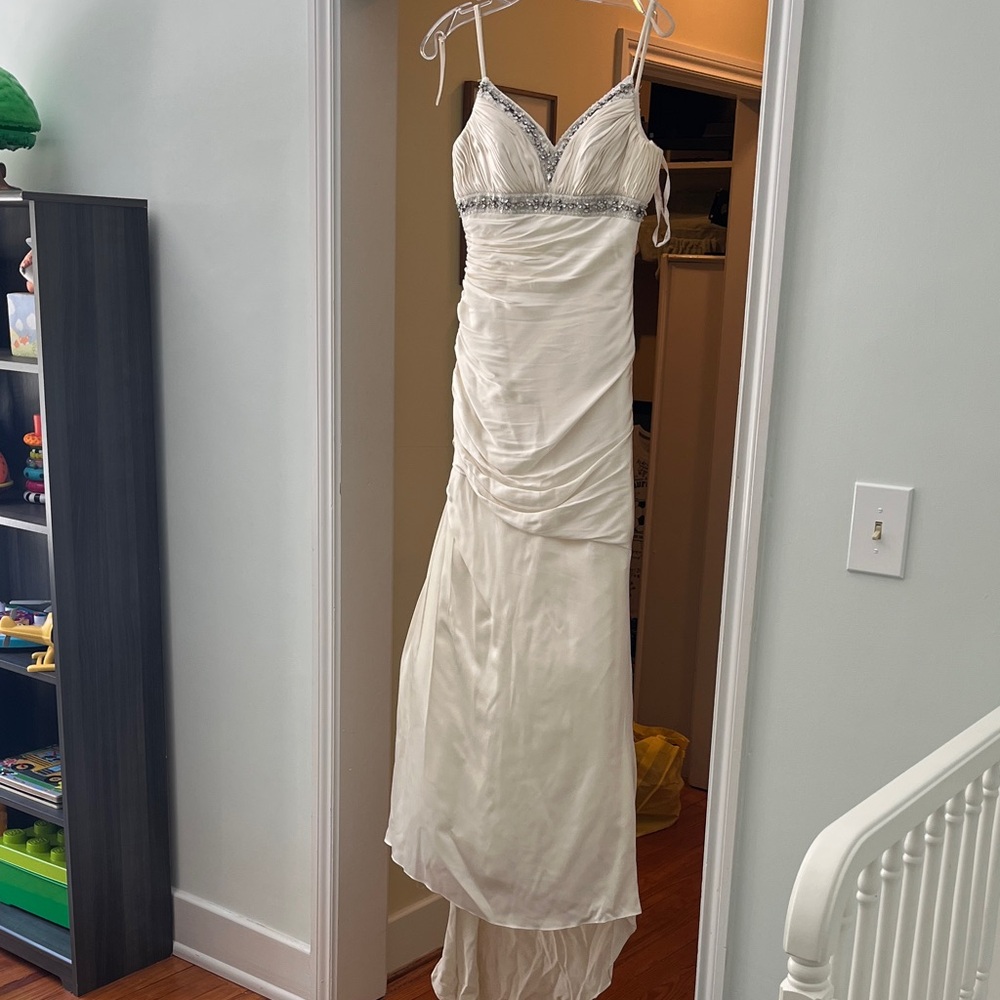 Tony Bowls Ivory Wedding Dress with Silver Accents